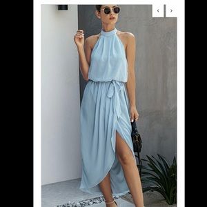 Blue Halter Midi Dress
